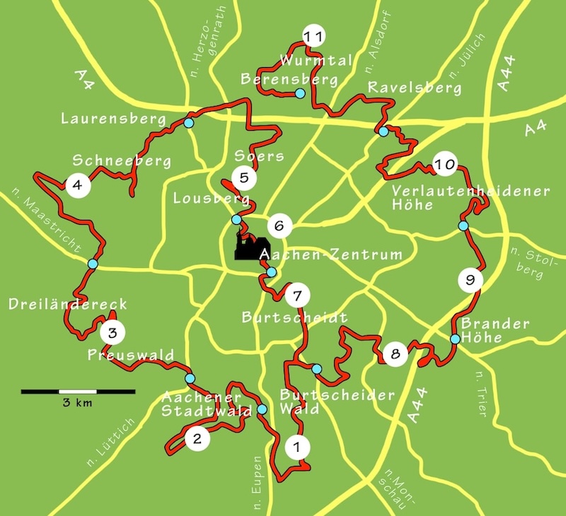 Karte mit der Übersicht der Lage der Wanderungen im Hohen Venn
